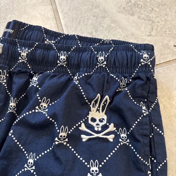 Psycho Bunny AOP Lounge Pajama Pants Mens Sz L Navy Cotton Allover Bunny Skull - Picture 2 of 9